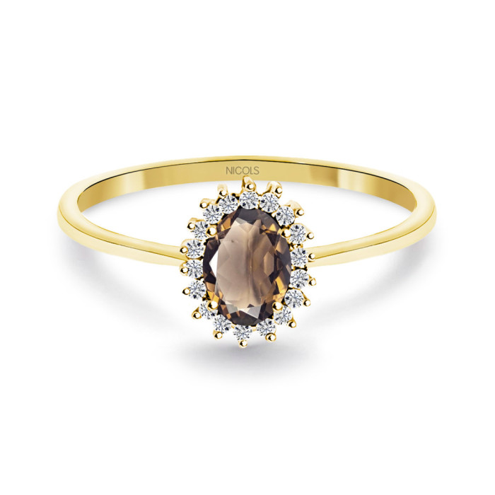 Anillo Cuarzo Fumé y Diamantes Oro Amarillo Candy - Anillos Otras Piedras Preciosas