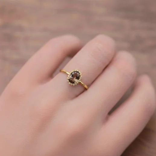 Anillo Cuarzo Fumé y Diamantes Oro Amarillo Candy - Anillos Otras Piedras Preciosas 2