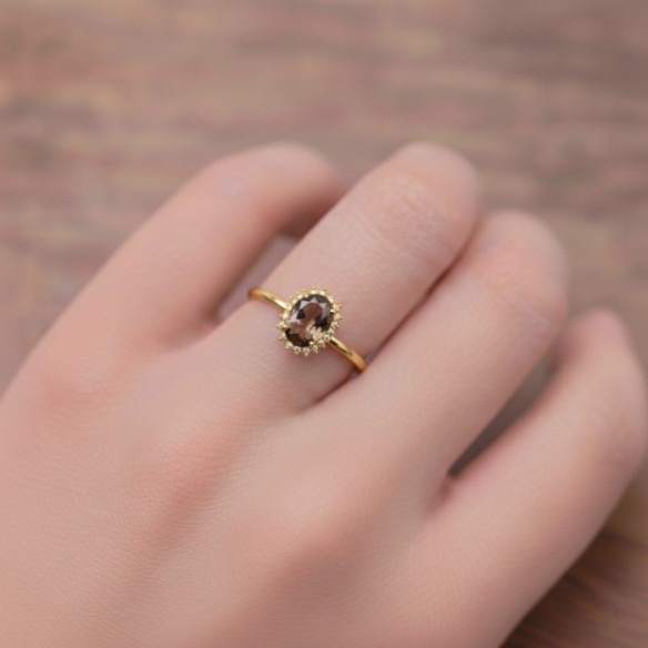 Anillo Cuarzo Fumé y Diamantes Oro Amarillo Candy - Anillos Otras Piedras Preciosas