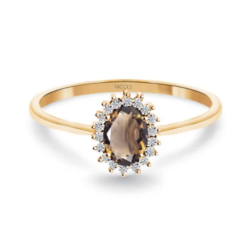 Anillo Cuarzo Fumé y Diamantes Oro Rosa Candy - Anillos Otras Piedras Preciosas