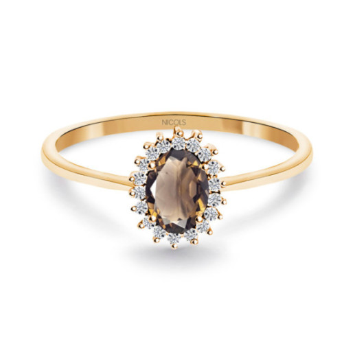 Anillo Cuarzo Fumé y Diamantes Oro Rosa Candy - Ringe andere Edelsteine