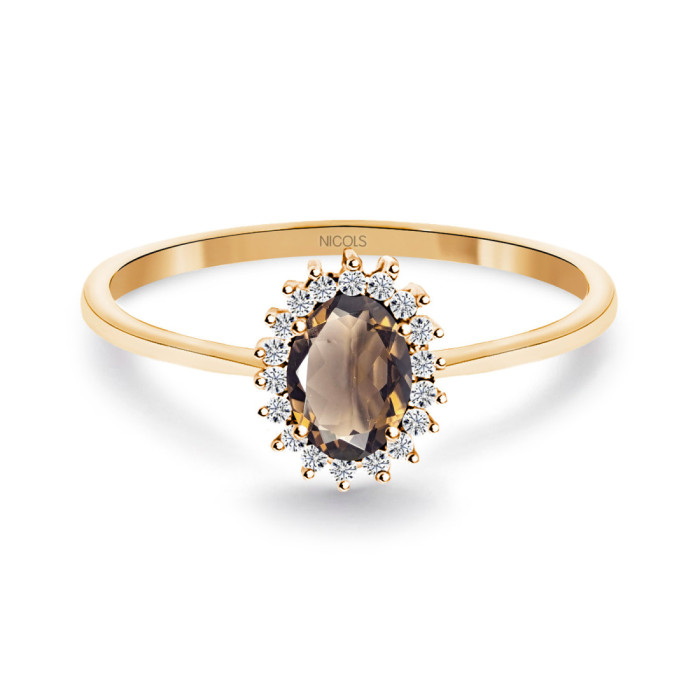 Anillo Cuarzo Fumé y Diamantes Oro Rosa Candy - Anéis Outras pedras preciosas