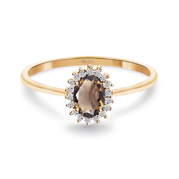 Anillo Cuarzo Fumé y Diamantes Oro Rosa Candy - Anillos Otras Piedras Preciosas