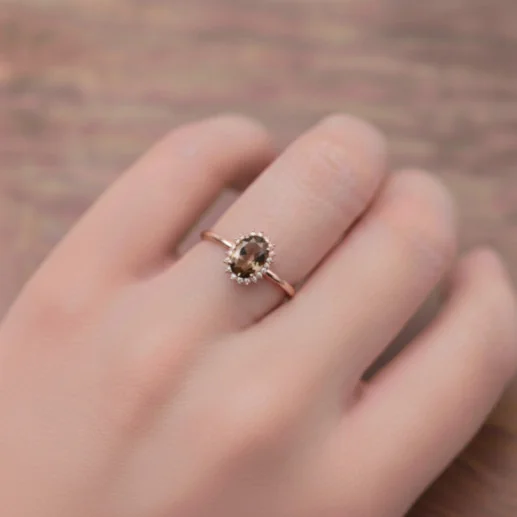 Anillo Cuarzo Fumé y Diamantes Oro Rosa Candy - Anillos Otras Piedras Preciosas 2