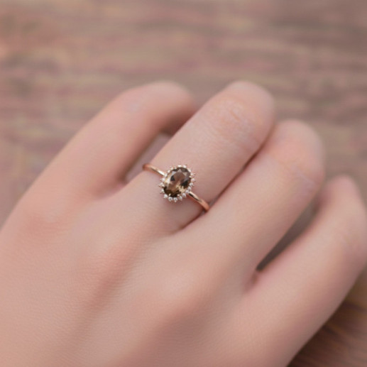 Anillo Cuarzo Fumé y Diamantes Oro Rosa Candy - Ringe andere Edelsteine 2
