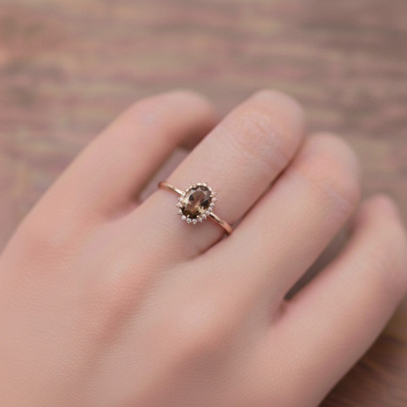 Anillo Cuarzo Fumé y Diamantes Oro Rosa Candy - Anéis Outras pedras preciosas