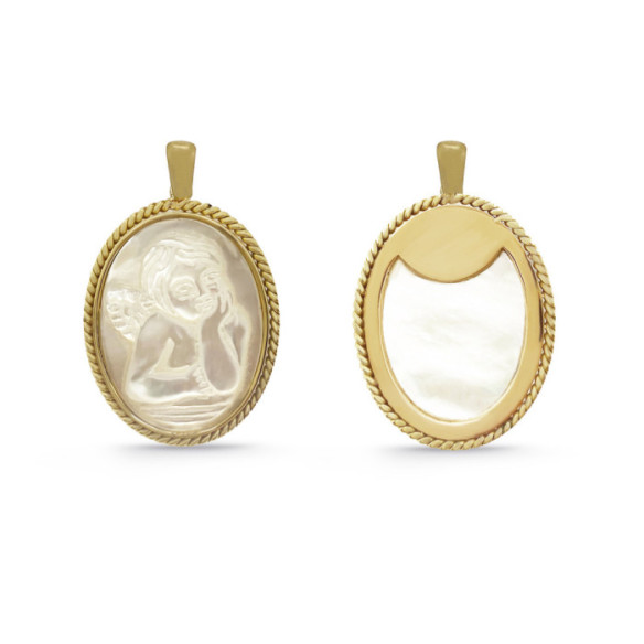 Medalla Ángel Serafín Oval Oro 18K Nácar Bisel Retorcido - Médailles et croix
