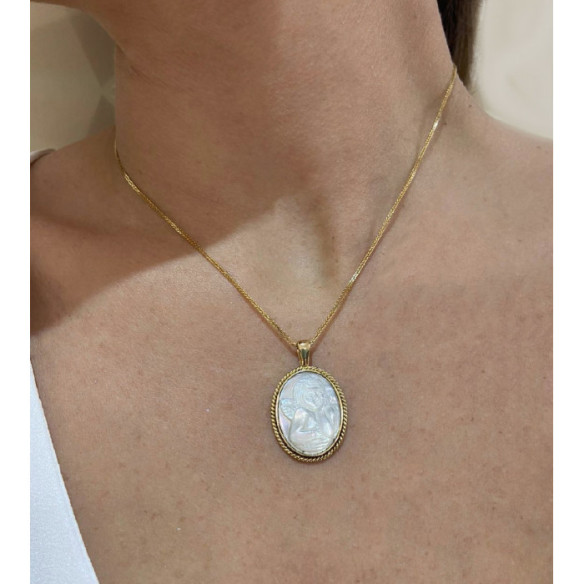 Medalla Ángel Serafín Oval Oro 18K Nácar Bisel Retorcido - Médailles et croix