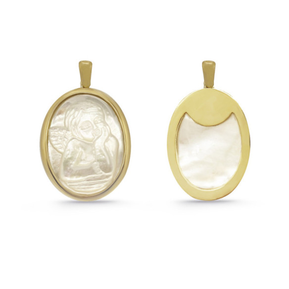 Medalla Ángel Serafín Oval Oro 18K Nácar Bisel Grueso - Medallas y Cruces