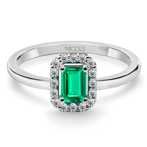 Anillo Esmeralda Sunset Rectangle 0.40Ct Oro Blanco - Bagues de fiançailles d'anniversaire