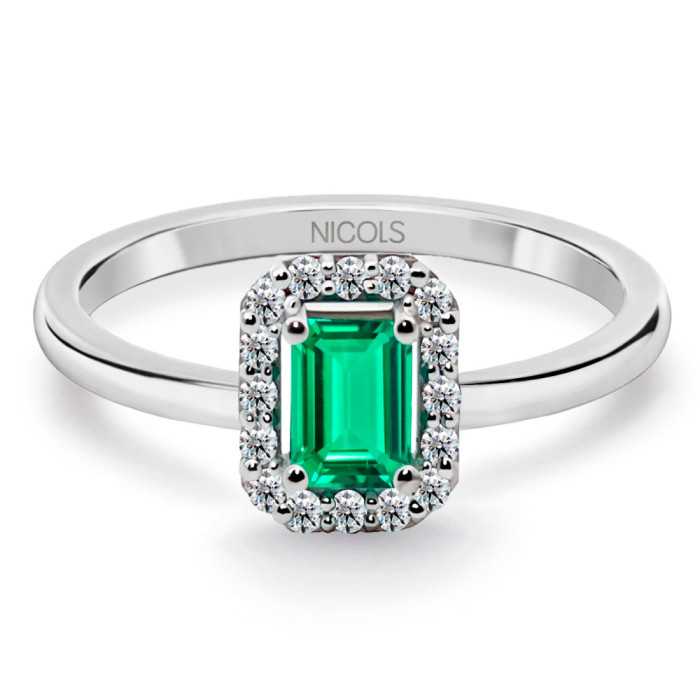 Sunset Rectangle Emerald Ring 0.40Ct White Gold - Anniversary Rings