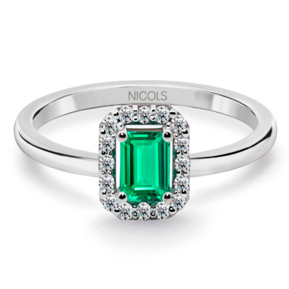 Sunset Rectangle Emerald Ring 0.40Ct White Gold - Anniversary Rings
