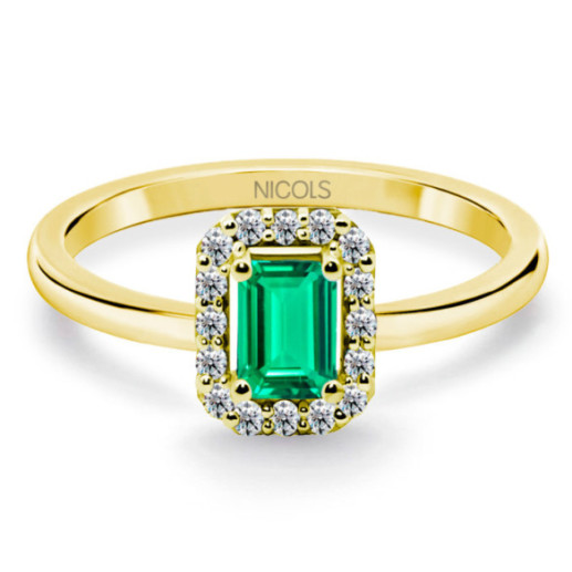 Anillo Esmeralda Sunset Rectangle 0.40Ct Oro Amarillo - Anillos Compromiso Aniversario