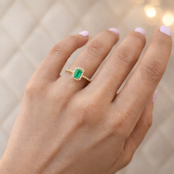 Anillo Esmeralda Sunset Rectangle 0.40Ct Oro Amarillo - Anillos Compromiso Aniversario