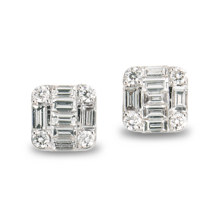 Pendientes Diamantes Dormilonas Oro Blanco Square - Pendientes de Novia