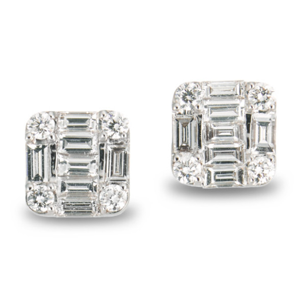Pendientes Diamantes Dormilonas Oro Blanco Square - Pendientes de Novia