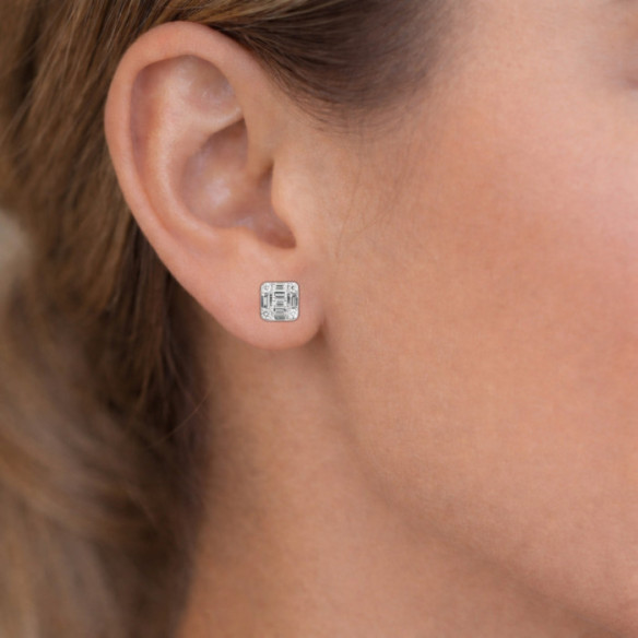 Pendientes Diamantes Dormilonas Oro Blanco Square - Pendientes de Novia