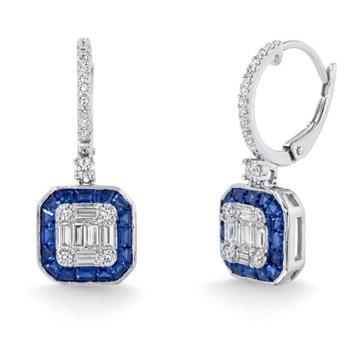 Pendientes Zafiros y Diamantes Oro Blanco Square Criolla - sonolento