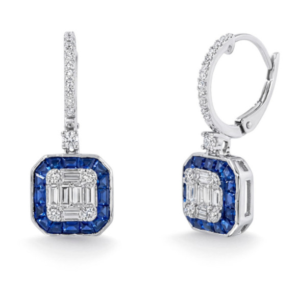 Pendientes Zafiros y Diamantes Oro Blanco Square Criolla - sonolento