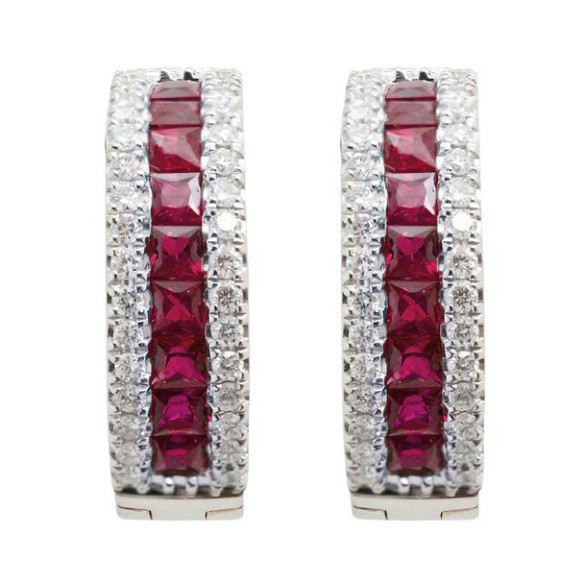 Pendientes Aro Rubí Diamond Color - Pendientes de Rubi