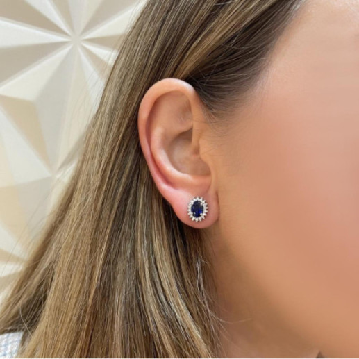 Pendientes Zafiro y Diamante Oro Blanco Dalia - Boucles d'oreilles de pierres bleues 2