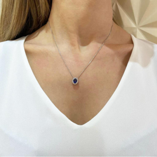 Colgante Zafiro y Diamante Oro Blanco Dalia - Colgantes de Piedras Azul 2