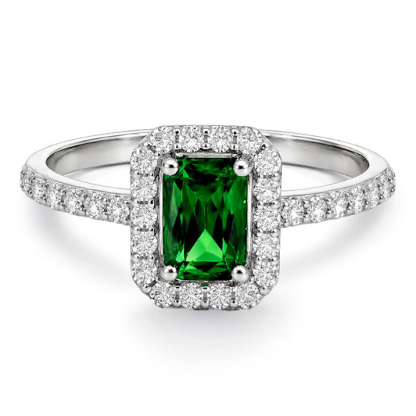 Emerald Sunset Rectangle Ring 0.65Ct White Gold - Rings
