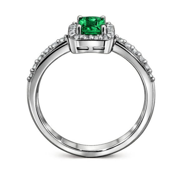 Emerald Sunset Rectangle Ring 0.65Ct White Gold - Rings