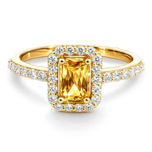 Anillo Zircon Naranja y Diamantes Oro Amarillo Sunset - Anillos Otras Piedras Preciosas