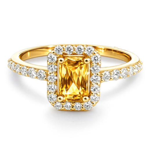 Orange Zircon and Diamond Sunset Yellow Gold Ring - Rings other precious stones