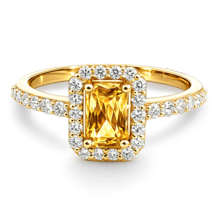 Orange Zircon and Diamond Sunset Yellow Gold Ring - Rings other precious stones