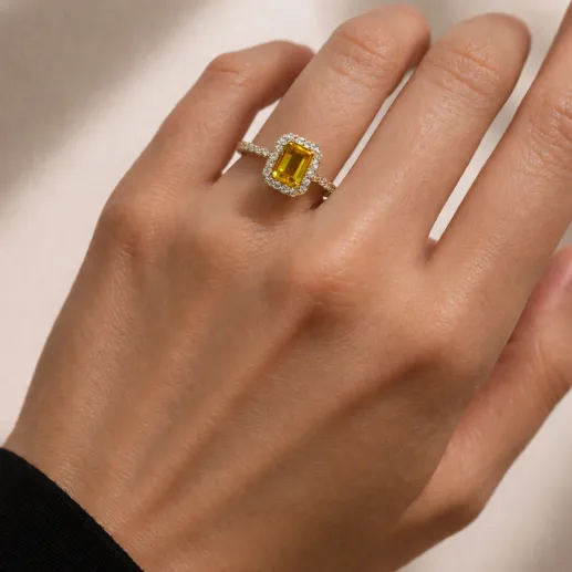 Anillo Zircon Naranja y Diamantes Oro Amarillo Sunset - Anillos Otras Piedras Preciosas 2