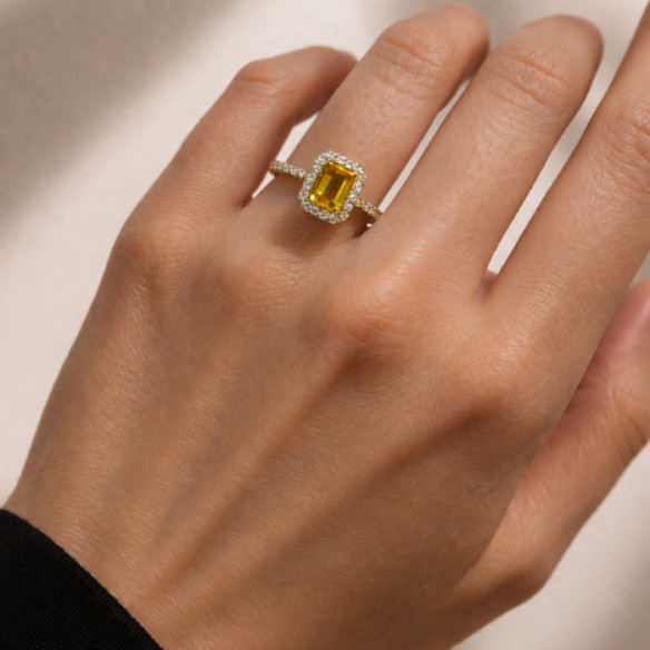 Orange Zircon and Diamond Sunset Yellow Gold Ring - Rings other precious stones