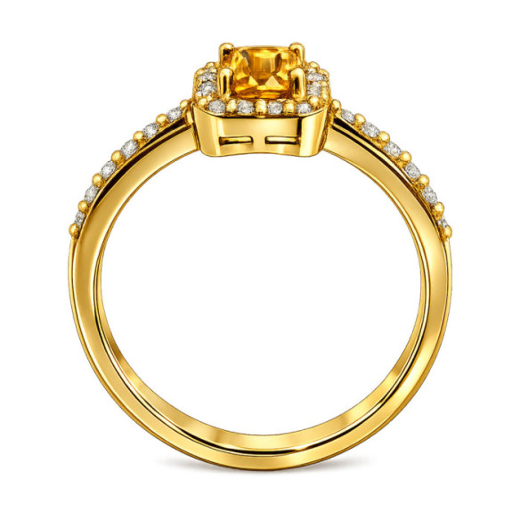Anillo Zircon Naranja y Diamantes Oro Amarillo Sunset - Anillos Otras Piedras Preciosas