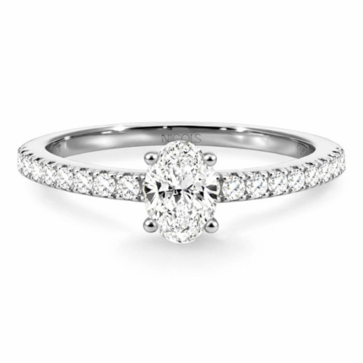 Anillo Compromiso Diamante Oval Oro Blanco Dafne Petit - Bianco Golden Soli