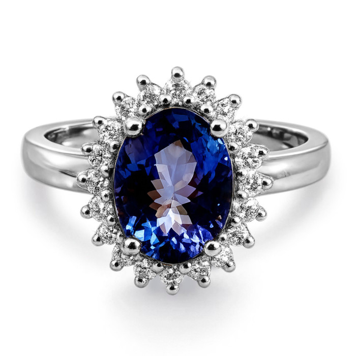 Anillo Tanzanita y Diamantes Oro Blanco Dalia - Bagues de fiançailles bleues