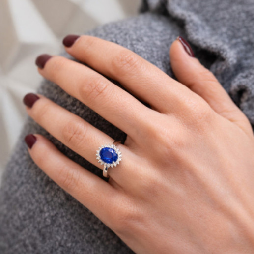 Anillo Tanzanita y Diamantes Oro Blanco Dalia - Anéis de Noivado Azul 2