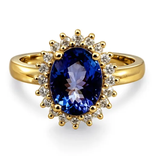 Anillo Tanzanita y Diamantes Oro Amarillo Dalia - Anillos de Compromiso Azul