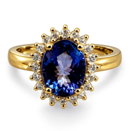 Anillo Tanzanita y Diamantes Oro Amarillo Dalia - Bagues de fiançailles bleues