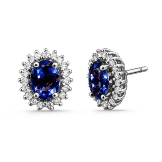 Tanzanite and Diamond Earrings in White Gold Dahlia - Blue stones earrings