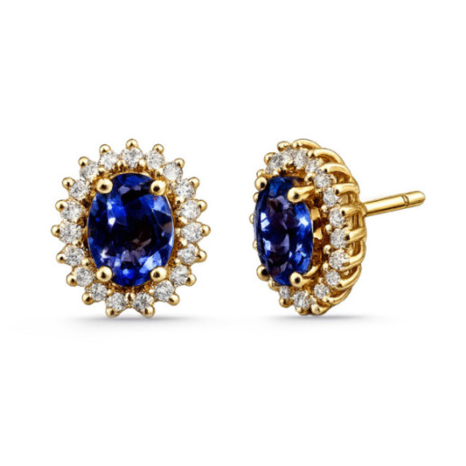 Pendientes Tanzanita y Diamantes Oro Amarillo Dalia - Boucles d'oreilles de pierres bleues