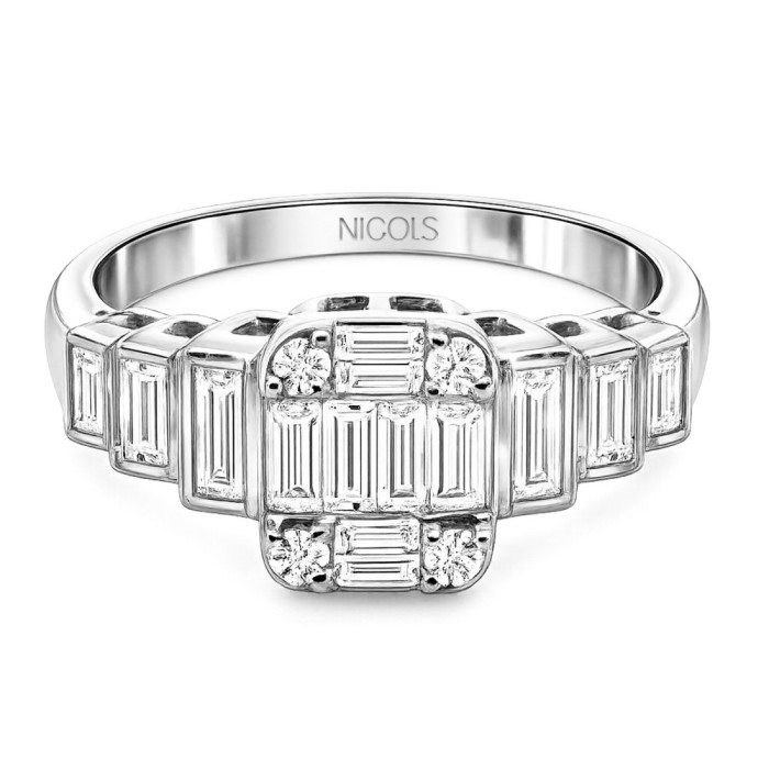 Anillo Diamantes 0.90 Minerva Oro Blanco - Sculpture baguette