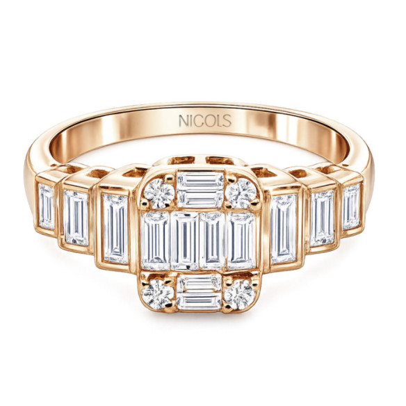 Anillo Diamantes 0.90 Minerva Oro Rosa - Talla Baguette