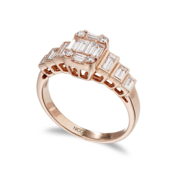 Anillo Diamantes 0.90 Minerva Oro Rosa - Talla Baguette