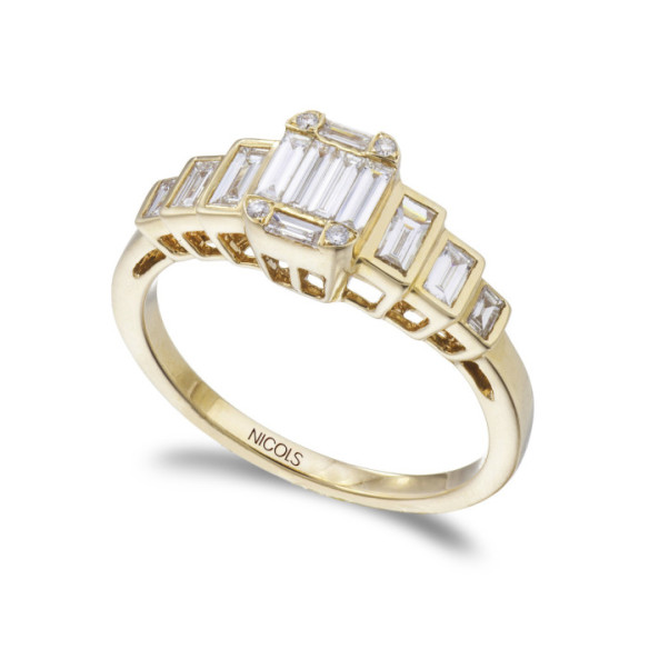Minerva Diamond Ring 0.65Ct Yellow Gold - Carving baguette