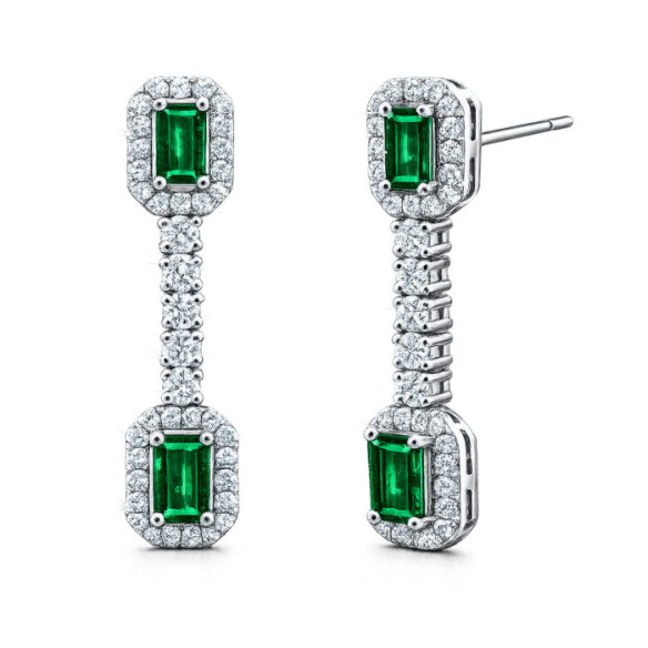 Pendientes Esmeraldas y Diamantes Sunset Rectangular - Joyas
