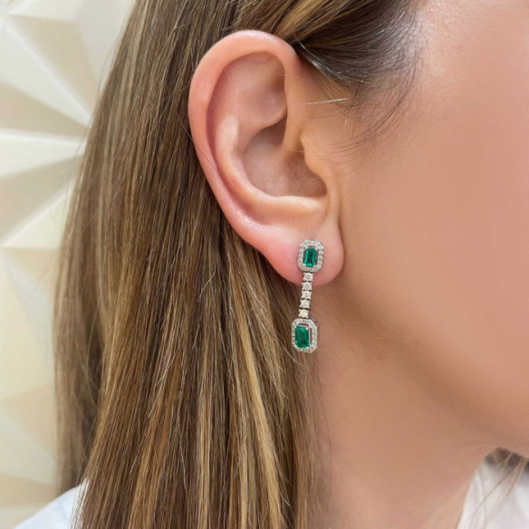 Pendientes Esmeraldas y Diamantes Sunset Rectangular - Joyas