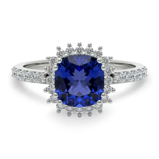 Anillo Tanzanita Cuadrada y Diamantes Oro Blanco Dalia Pavé - Anillos Otras Piedras Preciosas