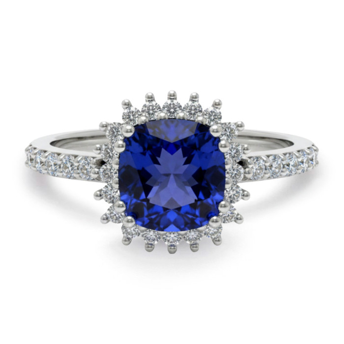 Anillo Tanzanita Cuadrada y Diamantes Oro Blanco Dalia Pavé - Bagues Autres pierres précieuses