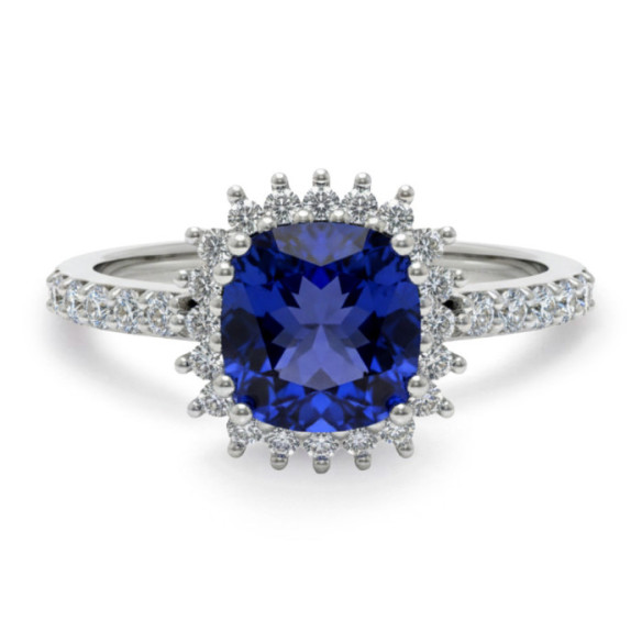 Anillo Tanzanita Cuadrada y Diamantes Oro Blanco Dalia Pavé - Anelli altre pietre preziose
